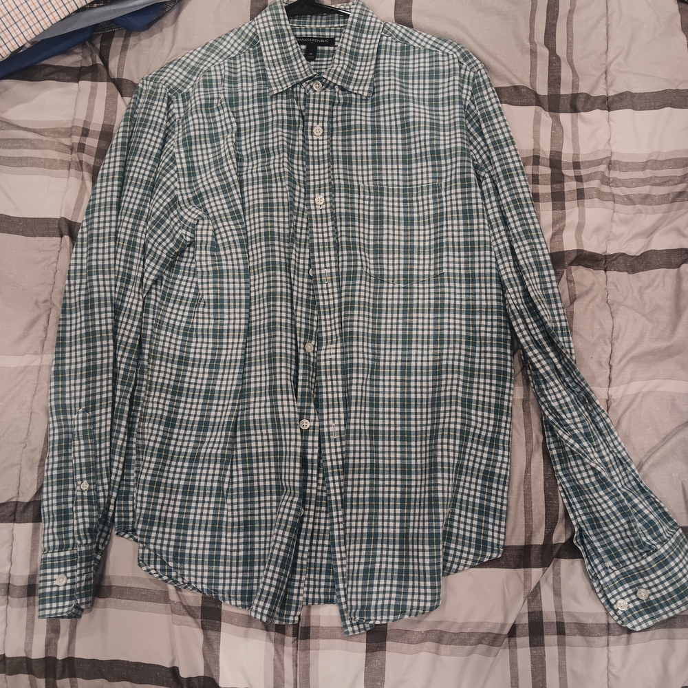 Polo by Ralph Lauren Green & White Plaid Cotton Button-Down Shirt